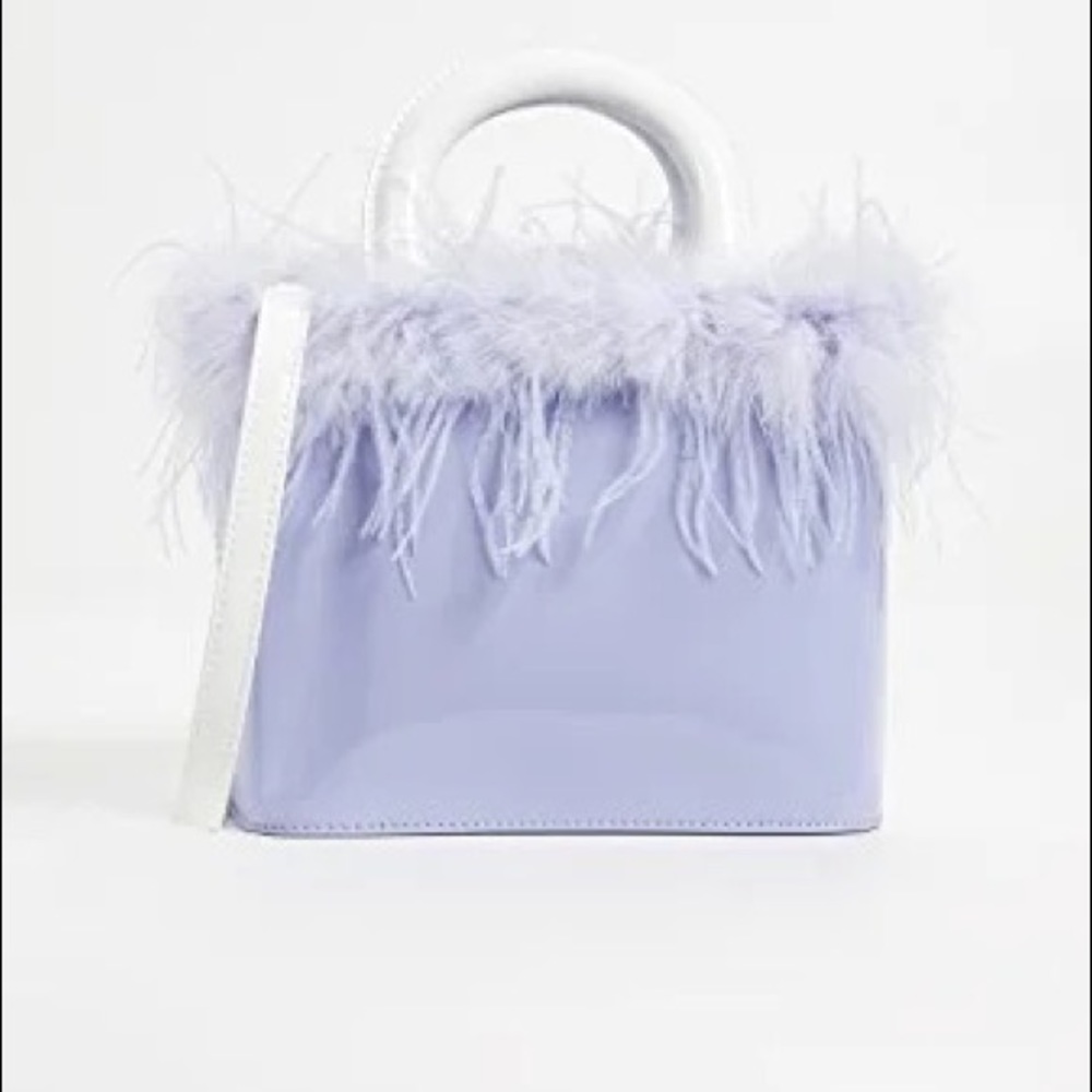 STAUD Nic Feather Embellished Patent Leather Bag